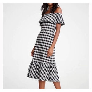 Ann Taylor Factory Black and White Gingham Midi Dress